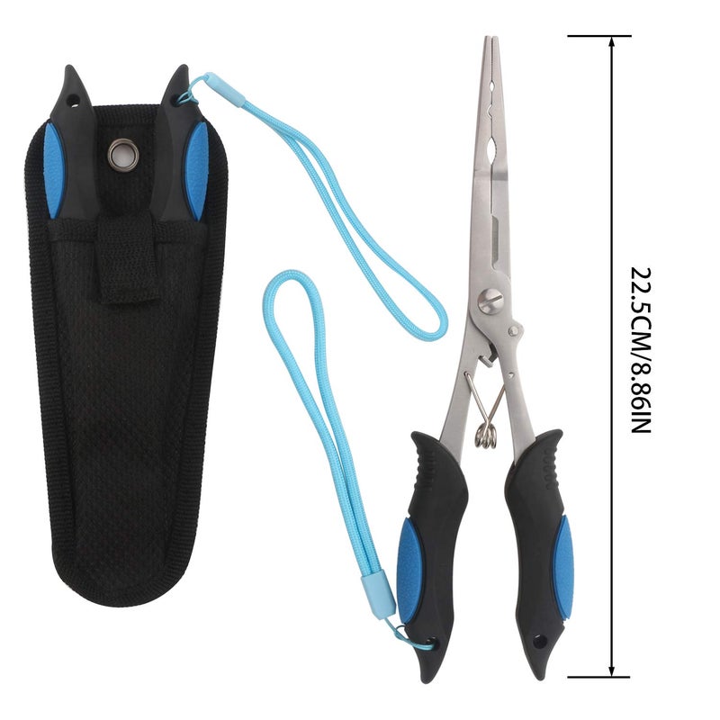 mouhike Fishing Pliers Long Nose Stainless Steel Fish Hook Remover Braid Cutters Split Ring Fish Pliers with Lanyard Fish Holder Ice Fly Fishing Gear Freshwater Saltwater Fishermen Gift (8.8inch.) - Image 2